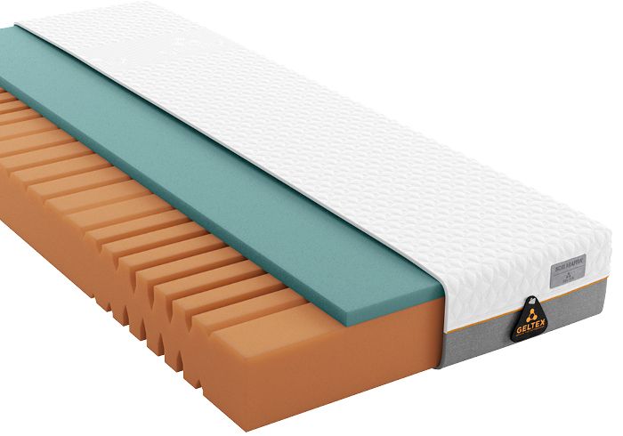 Querschnitt einer Matratze mit mehrschichtigem Aufbau aus ergonomischem Schaumstoffkern und komfortabler Oberschicht – modernes Design für optimalen Schlafkomfort. Querschnitt einer Matratze mit mehrschichtigem Aufbau aus ergonomischem Schaumstoffkern und komfortabler Oberschicht – modernes Design für optimalen Schlafkomfort.