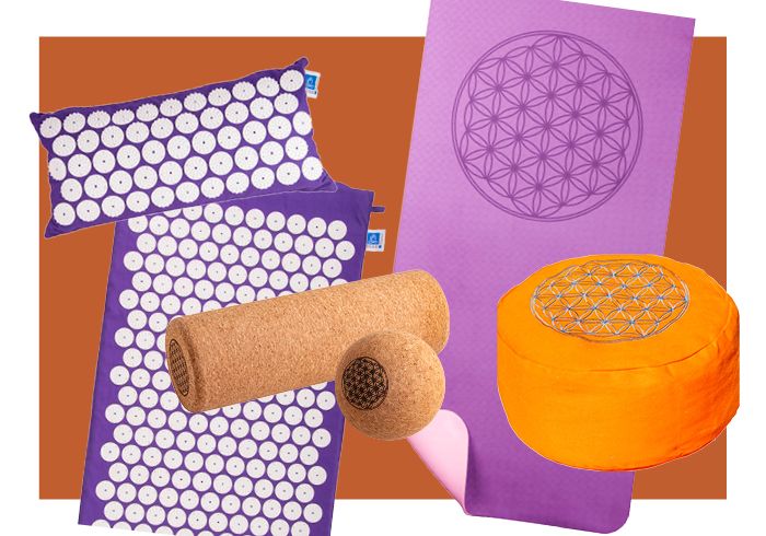 Yogamatte, Yogakissen, Nackenrolle, Akupressurmatte, Yogablock