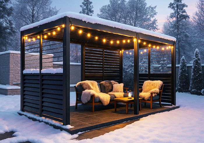 Winter, Grillen, Garten, Pergola