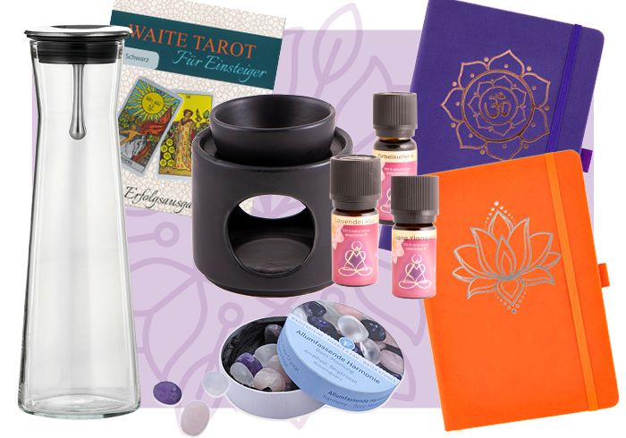 Wasserkaraffe, Wassersteine, Duftlampe, Journaling, Orakel