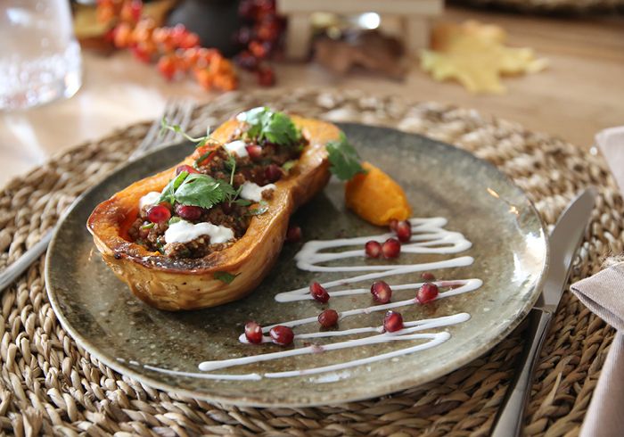 Orientalischer Butternutkürbis mit Hackfleisch-Füllung