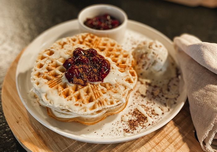 Rezepte, Waffeln, Kirschgrütze, Mandel-Vanille-Eis