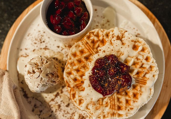 Rezept, Waffeln, Kirschgrütze, Mandel-Vanille-Eis